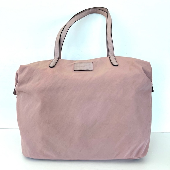 REBECCA MINKOFF Blush Pink Washed Nylon Leather Handles Large Shoulder Bag Tote - Picture 3 of 15